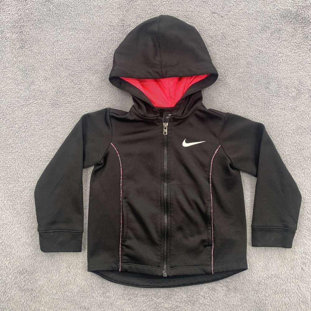 Nike Dri-FIT Full Zip Hoodie Girl Toddler 3T Black Pink Mesh Lined Active Jacket